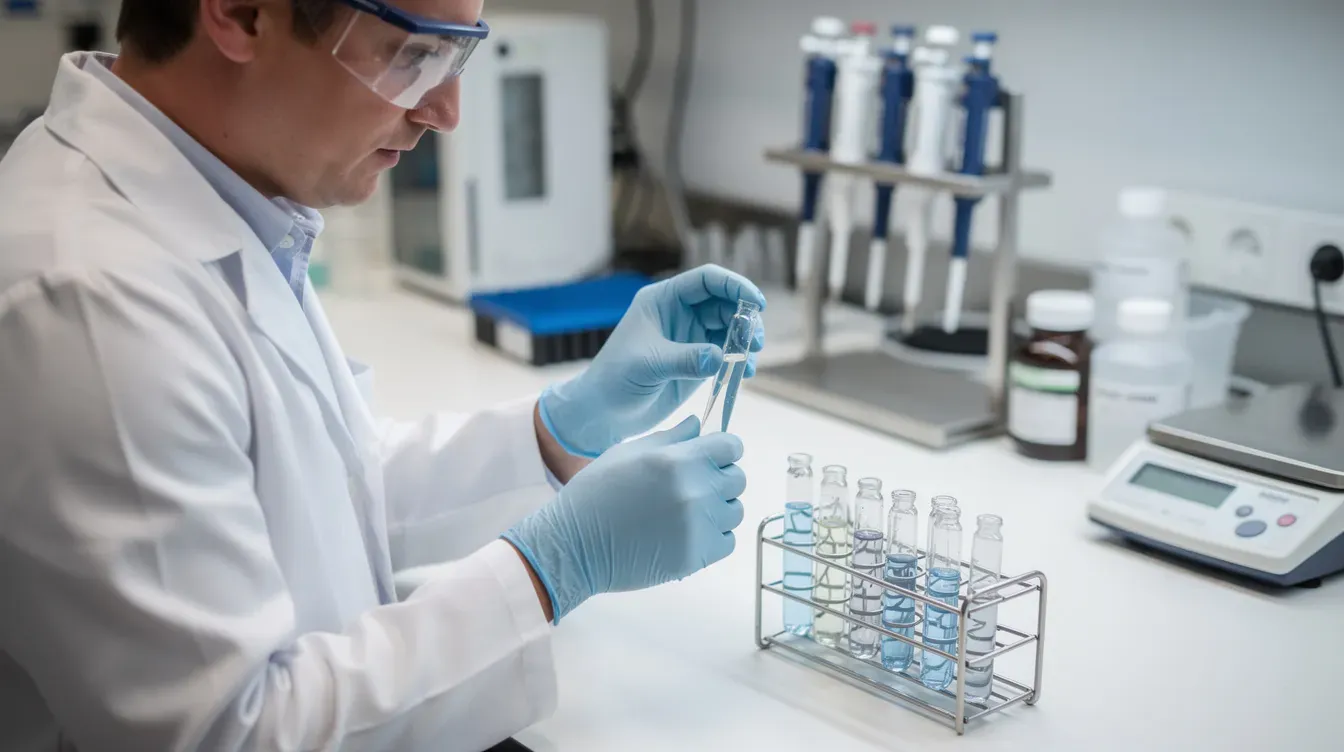 The image shows a laboratory researcher in protective gloves meticulously handling small glass vials on a clean workbench, emphasizing the importance of safety and quality in the handling of pharmaceutical products for research purposes. This careful practice aligns with regulatory frameworks that safeguard public health and ensure compliance with relevant authorities regarding controlled medicines.